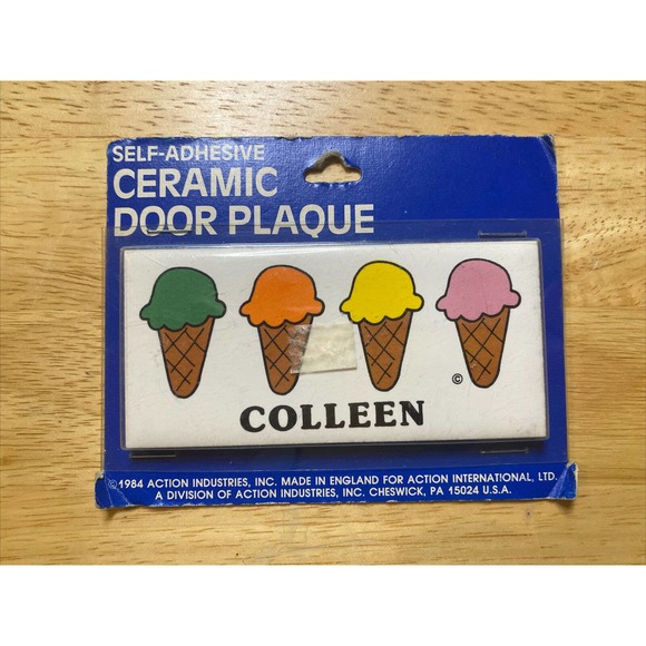 Vintage Retro Dead Stock COLLEEN With Ice Cream Ceramic Name Wall Plaque Sign - Picture 1 of 12